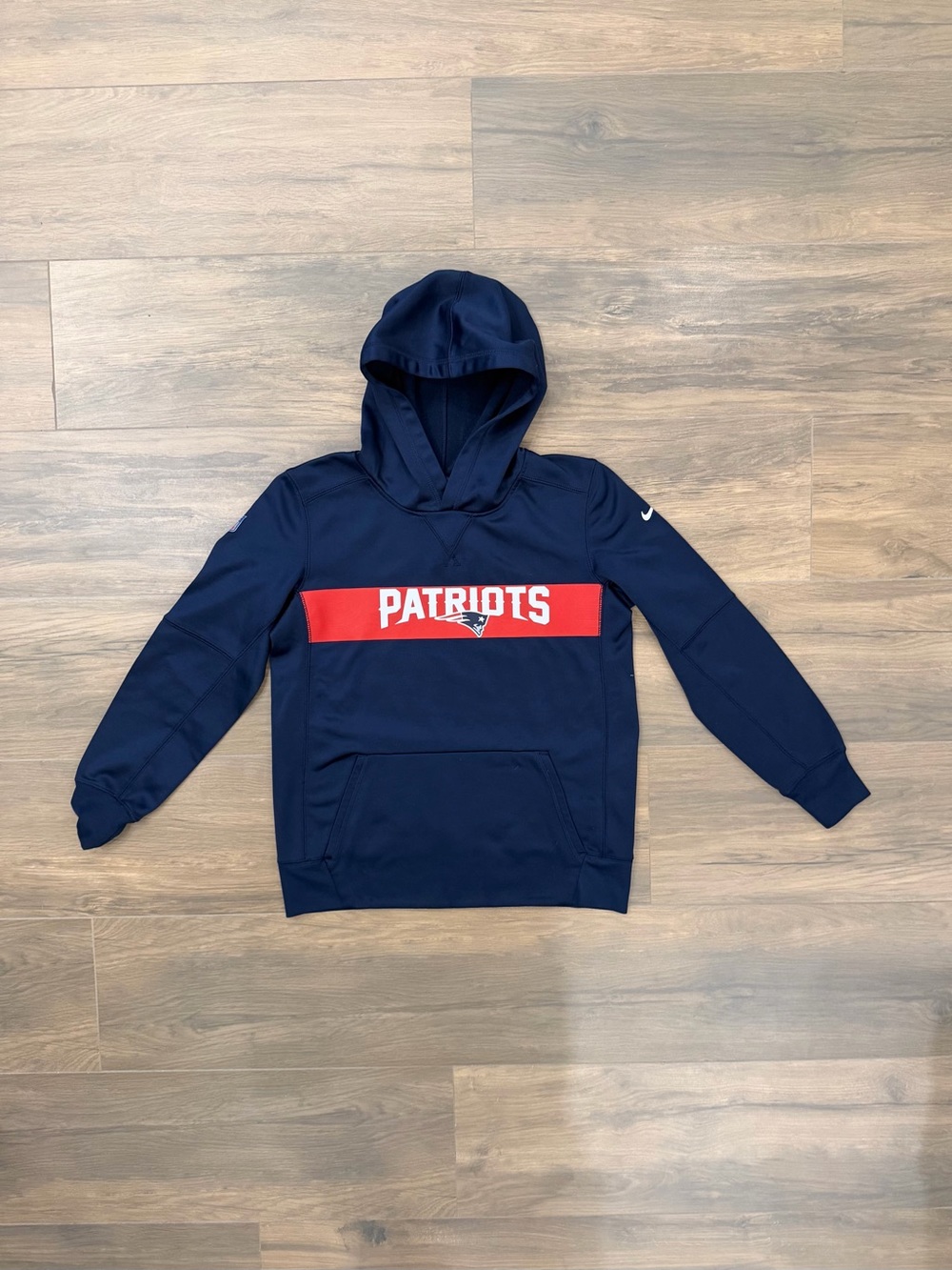 Nike Navy Crewneck Hoodie with Red Patriots Chest Stripe